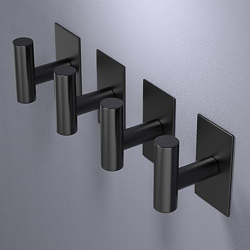 VAEHOLD Wall Towel Hooks, Heavy Duty Sticky Holder Waterproof Towel Hooks for Hanging Coat, Clothes, Closet Hook Wall Mount for Kitchen (Black, 2 Pack) - Image 3