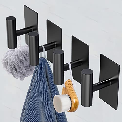 VAEHOLD Wall Towel Hooks, Heavy Duty Sticky Holder Waterproof Towel Hooks for Hanging Coat, Clothes, Closet Hook Wall Mount for Kitchen (Black, 2 Pack) - Image 5