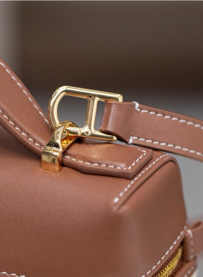 Luxury Genuine Leather Box Bag Vintage Canvas Patchwork Crossbody Top-Handle Shoulder Handbag for Women Retro Lunchbox Tote - Image 5