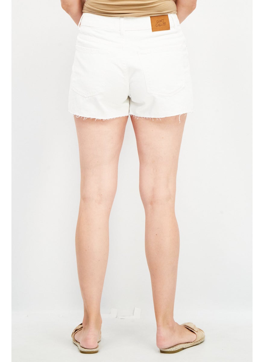 Don't Call Me Jennyfer - Women Mom Fit Solid Denim Short, White - Image 1