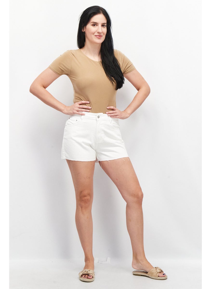 Don't Call Me Jennyfer - Women Mom Fit Solid Denim Short, White - Image 1