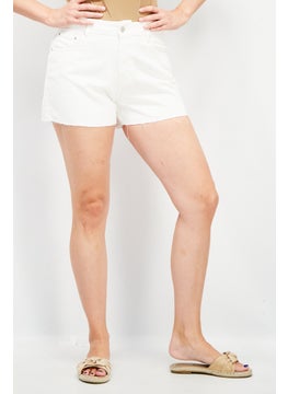 Women Mom Fit Solid Denim Short, White