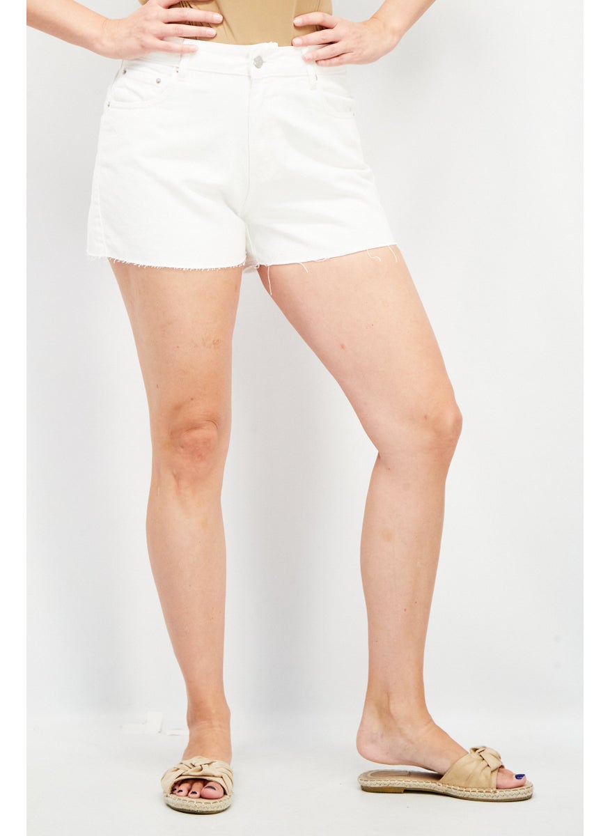 Don't Call Me Jennyfer - Women Mom Fit Solid Denim Short, White - Image 1