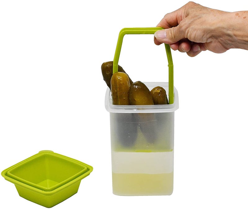 Home-X Home-X Set of 2 Pickle Storage Containers  Straining Pickle Jar  Filter Insert  Sieve Food Saver Container  7   L x 4   W x 4   H  Set of 2  Green  - Image 2