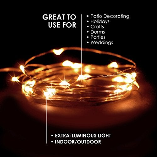 RTGS 2 Sets 20 LEDs Warm White Color String Lights Silver Wire Indoor and Outdoor 6.5 Feet Firefly Starry Fairy Lights Battery Powered for DIY, Christmas, Holidays, Party, Bedroom and Centerpieces - Image 5