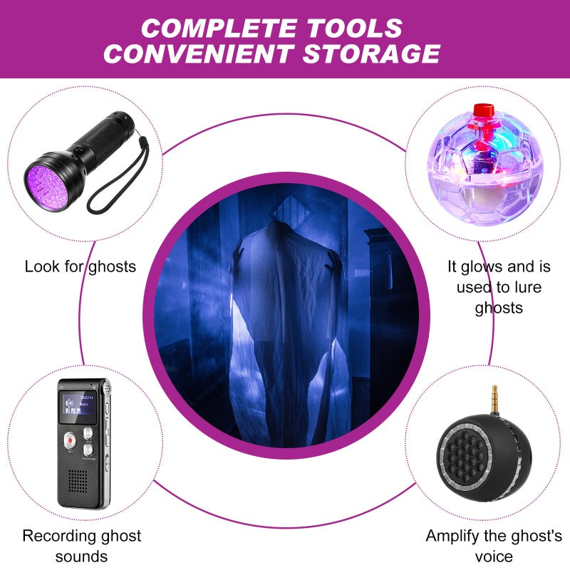 Dunzy 8 Pcs Ghost Hunting Equipment Kit, Include 1 Emf Meter 1 Spirit Ghost Hunting Research Case 1 Voice Recorders 1 Flashlight 1 Speaker 2 Motion Light up Cat Balls and 1 Fm Radio(Emf Meter 3) - Image 5