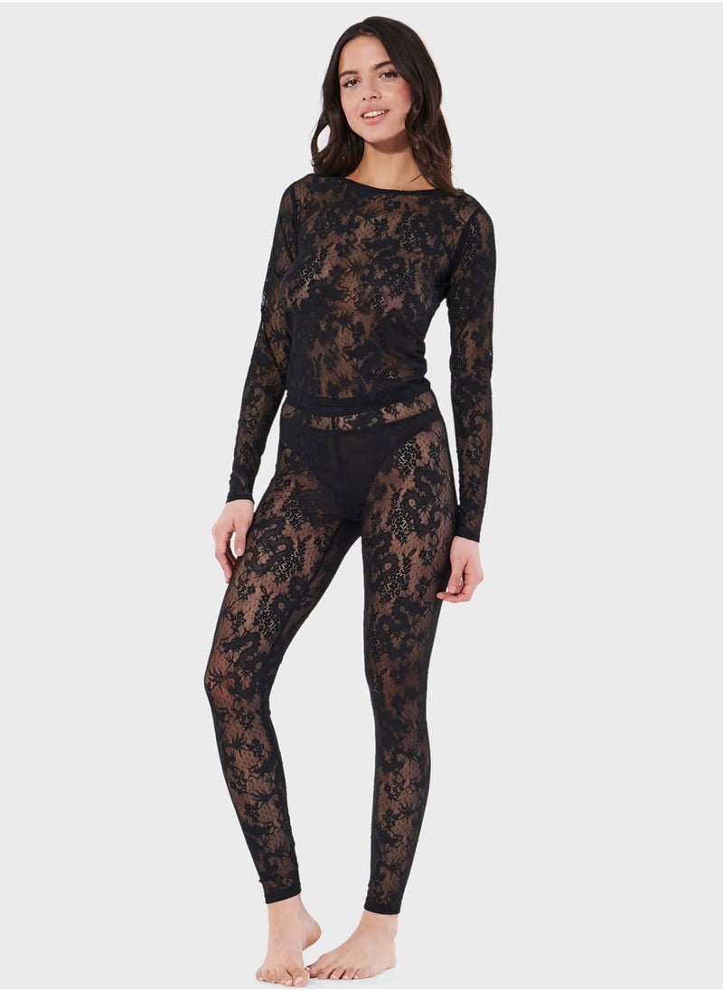 UNDIZ - Long Sleeve Lace Pyjama Top - Image 1