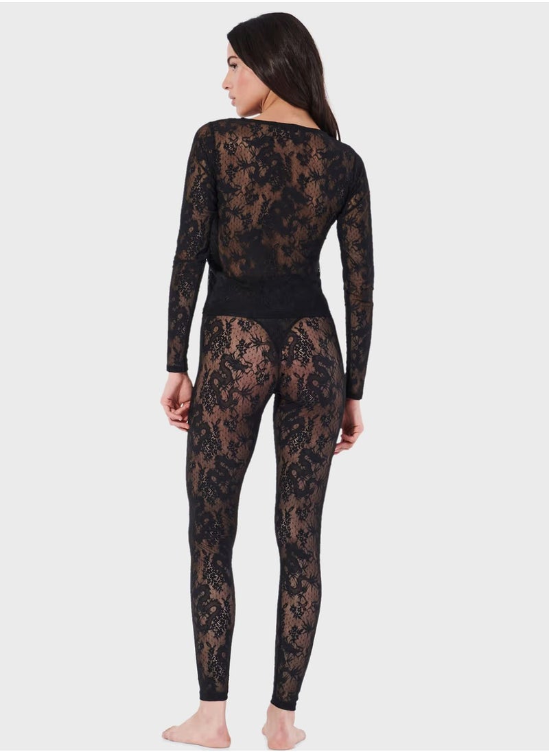 UNDIZ - Long Sleeve Lace Pyjama Top - Image 1