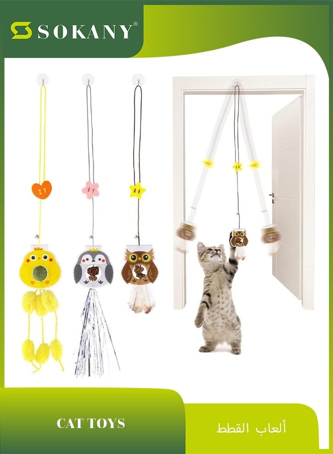 sokany 3pcs Hanging Cat Toys for Indoor Cats with Catnip Balls, 3PCS Retractable Cat Exercise Toy Rope,Hanging Door Bouncing Cat Toy (Multicolour) - Image 1