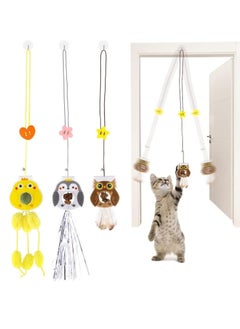 3pcs Hanging Cat Toys for Indoor Cats with Catnip Balls, 3PCS Retractable Cat Exercise Toy Rope,Hanging Door Bouncing Cat Toy (Multicolour)