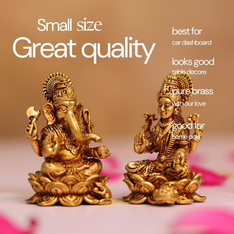 janijatra زوج تمثال جانيجاترا صغير من النحاس الأصفر لغانش ولاكشمي 4 سم - Image 4