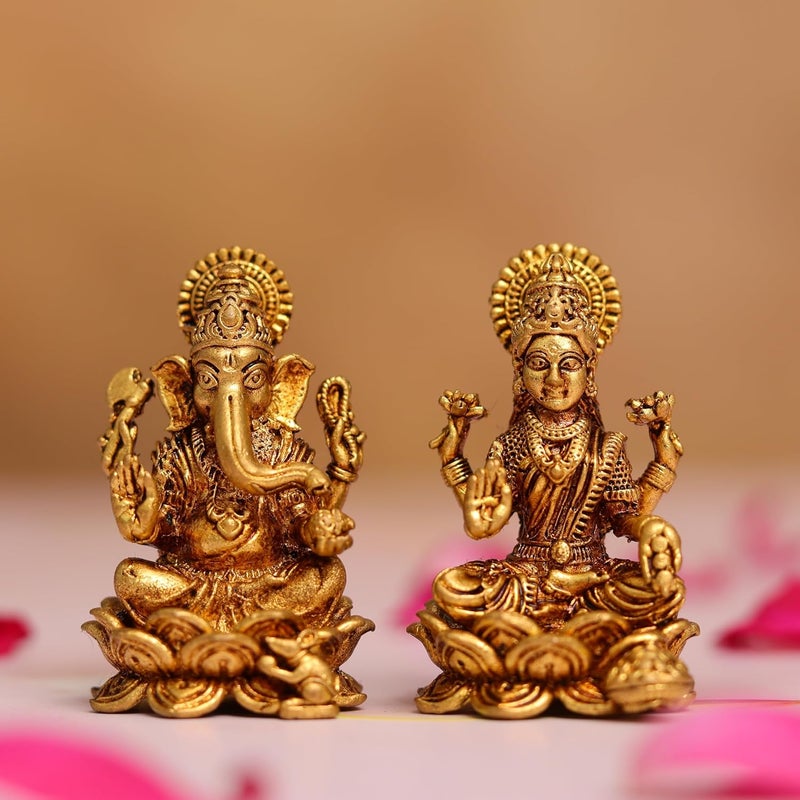 janijatra زوج تمثال جانيجاترا صغير من النحاس الأصفر لغانش ولاكشمي 4 سم - Image 1