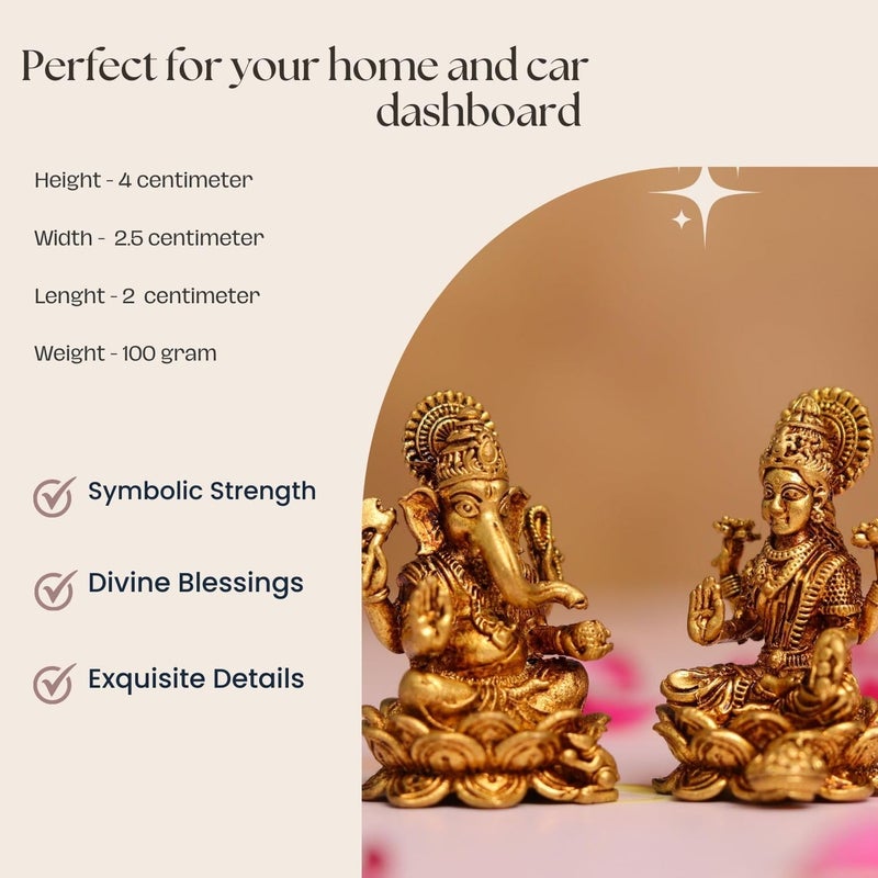 janijatra زوج تمثال جانيجاترا صغير من النحاس الأصفر لغانش ولاكشمي 4 سم - Image 3