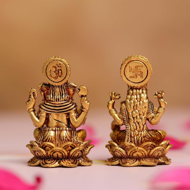 janijatra زوج تمثال جانيجاترا صغير من النحاس الأصفر لغانش ولاكشمي 4 سم - Image 2