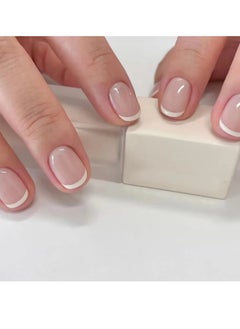 JOSQUEWNN 24Pcs Press on Nails,Simple Nude Nail French Tip Stickers,,Fake Acrylic Nails With Glue Kit.  - Image 1