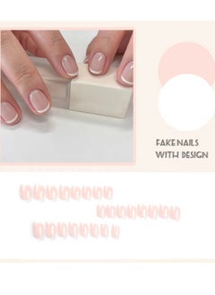 JOSQUEWNN 24Pcs Press on Nails,Simple Nude Nail French Tip Stickers,,Fake Acrylic Nails With Glue Kit.  - Image 2