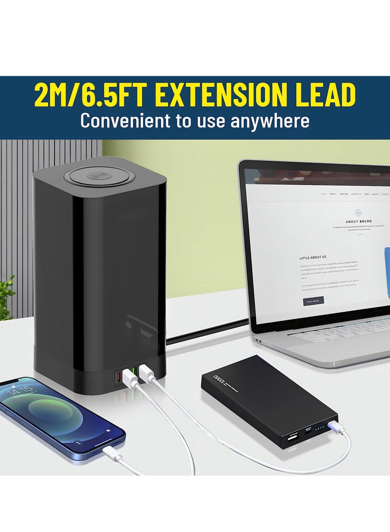 Tower Extension Lead with USB Slots 2M Multi Plug Extension 6 Outlets and 1 Type C & 3 USB Ports Wireless Charging Extension Lead with Widely Spaced Outlets for Home, Office, Kitchen - Image 3