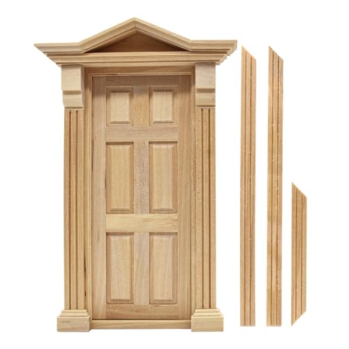iLAND Classic Wooden Dollhouse Door of 112 Scale Accessories Dollhouse Building Supplies Set of Miniature Door with Trim Handle Knocker Colorable and Realistic for Modern and Antique Doll House - Image 1