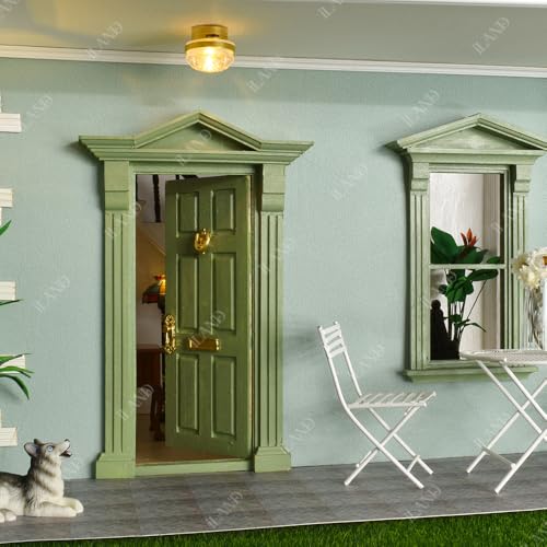 iLAND Classic Wooden Dollhouse Door of 112 Scale Accessories Dollhouse Building Supplies Set of Miniature Door with Trim Handle Knocker Colorable and Realistic for Modern and Antique Doll House - Image 5