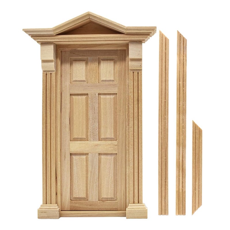 iLAND Classic Wooden Dollhouse Door of 112 Scale Accessories Dollhouse Building Supplies Set of Miniature Door with Trim Handle Knocker Colorable and Realistic for Modern and Antique Doll House - Image 3