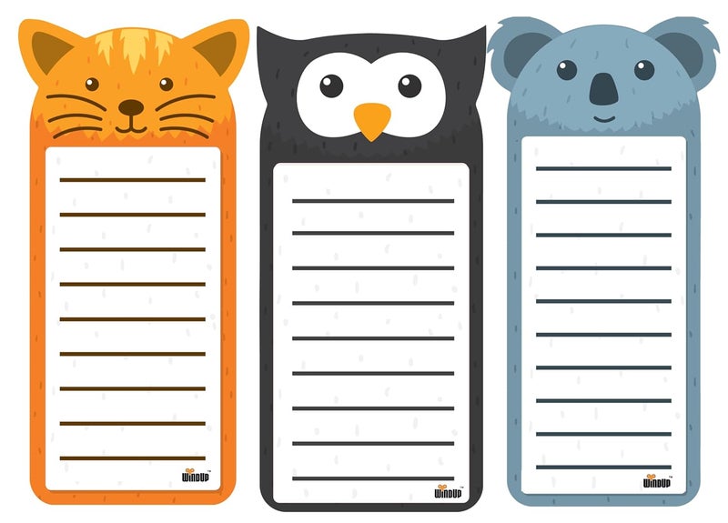 Windup Magnetic to Do List Set, 3 Animal Designs with Markers, 10x21 cm Dry-Erase Boards, Fridge Organiser with Cat, Owl, Koala - Image 2