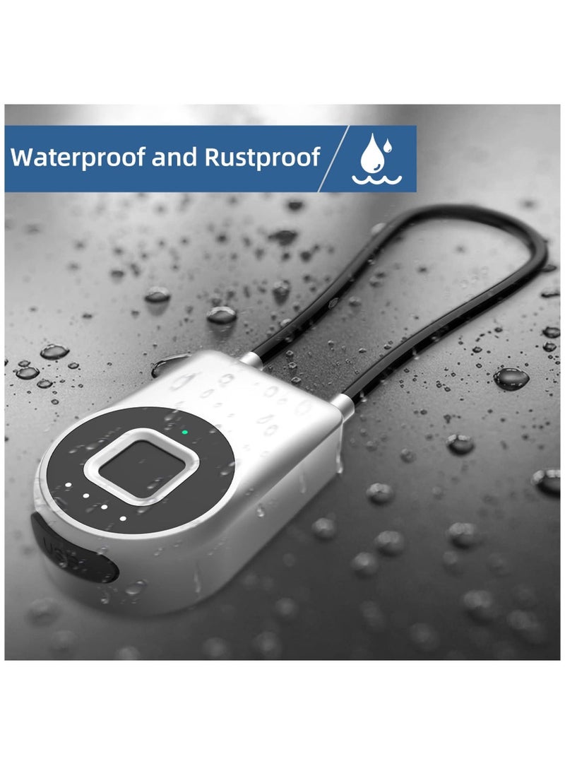 Fingerprint Cable Lock, Long Shackle Fingerprint Padlock with APP Control, Cabinet Lock, Luggage Lock, Outdoor Waterproof Padlock for Gym Locker, Luggage Suitcase, Cabinets, Gate Silver - Image 4