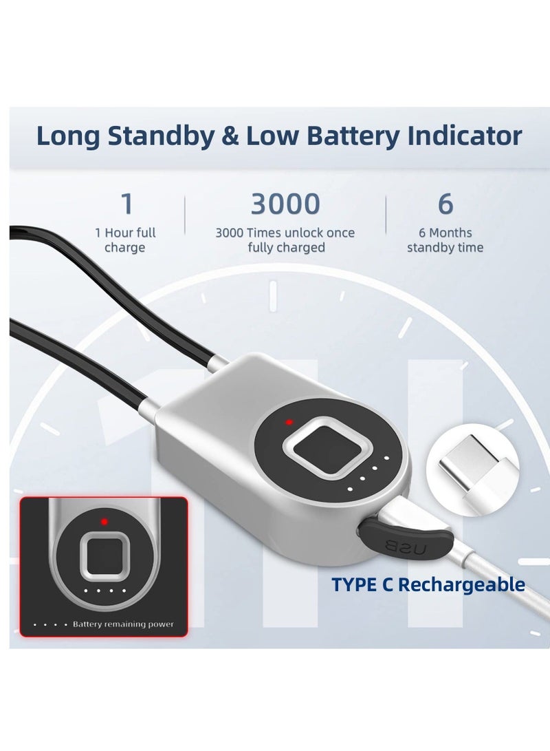 Fingerprint Cable Lock, Long Shackle Fingerprint Padlock with APP Control, Cabinet Lock, Luggage Lock, Outdoor Waterproof Padlock for Gym Locker, Luggage Suitcase, Cabinets, Gate Silver - Image 5
