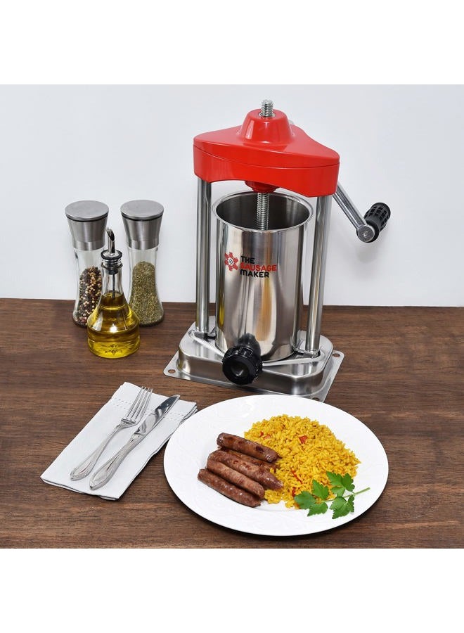 The Sausage Maker آلة تعبئة النقانق العمودية الثقيلة 5 رطل - تشمل أنابيب التعبئة - إطار من الفولاذ المقاوم للصدأ، تروس معدنية - Image 2