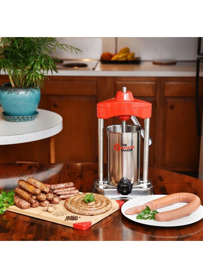 The Sausage Maker آلة تعبئة النقانق العمودية الثقيلة 5 رطل - تشمل أنابيب التعبئة - إطار من الفولاذ المقاوم للصدأ، تروس معدنية - Image 3