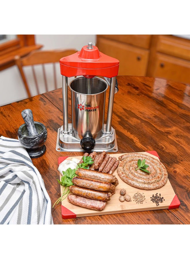 The Sausage Maker آلة تعبئة النقانق العمودية الثقيلة 5 رطل - تشمل أنابيب التعبئة - إطار من الفولاذ المقاوم للصدأ، تروس معدنية - Image 4