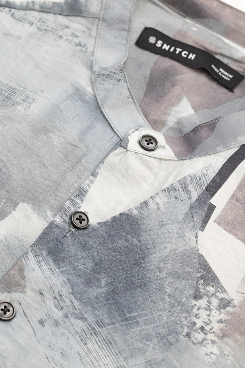 SNITCH Light Grey Abstract Mandarin Shirt