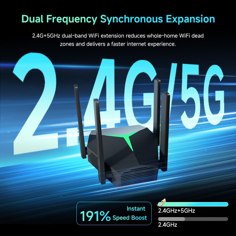 NPET AC1200 Dual Band WiFi Extender, 1.2Gbps Whole Home Coverage up to 7000 Sq.ft, Supports 32 Devices, Connectivity with USB-C, 2 Ethernet Ports, Black - Image 5