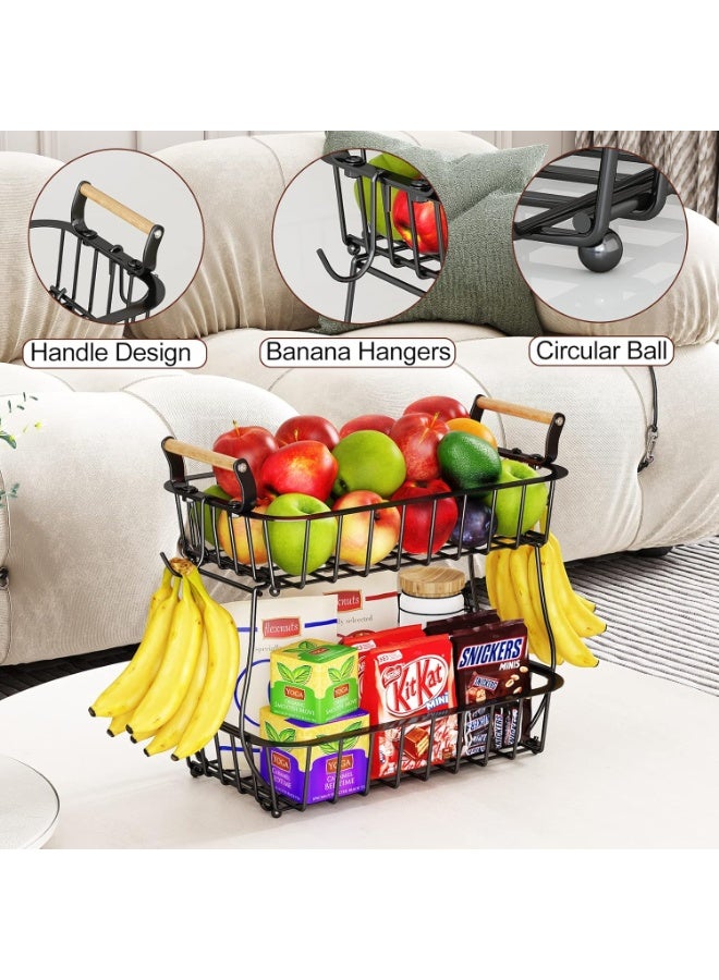 Metal 2 Tier Fruit Basket Bowl with 2 Banana Hangers for Kitchen Counter, Countertop Fruit Storage Produce Basket Metal Vegetable Holder Stand Organizer for Bread Snack Veggies Potato, Black - Image 5