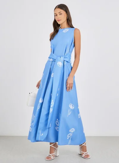 Styli Floral Print Sleeveless A-Line Maxi Dress