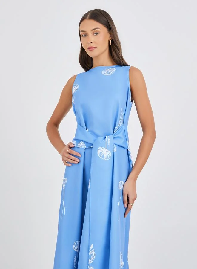Styli Floral Print Sleeveless A-Line Maxi Dress