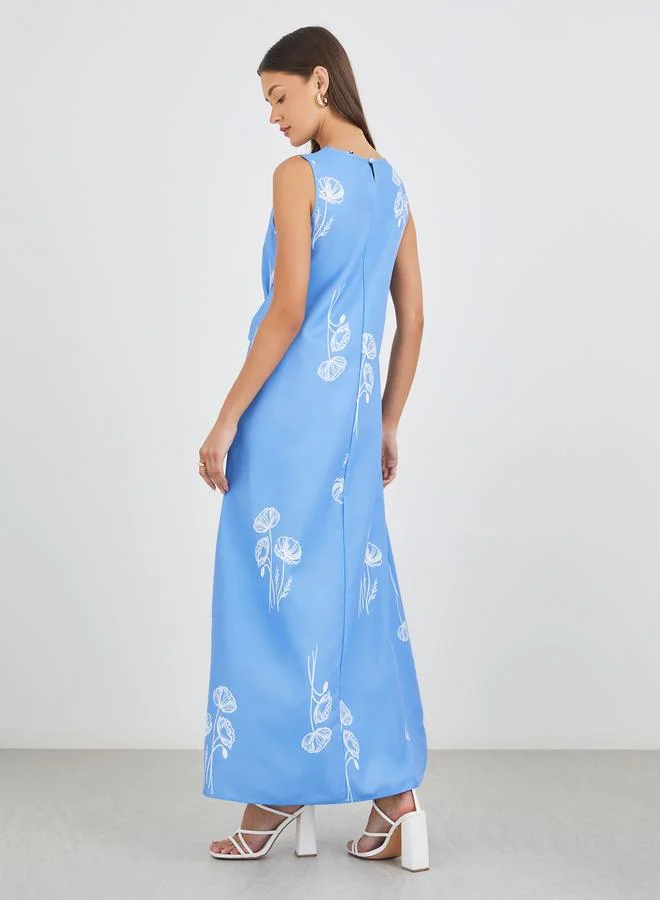 Styli Floral Print Sleeveless A-Line Maxi Dress