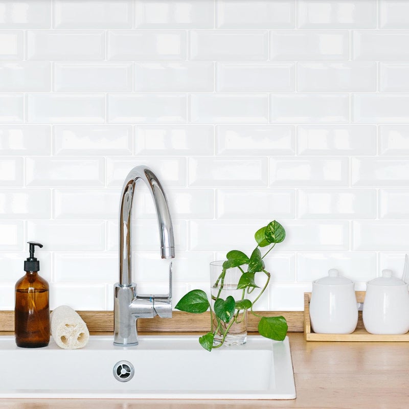 WALPLUS WALPLUS 12 Sheets 118 x 118 Premium Brilliant White Subway Glossy 3D Tile Stickers Peel and Stick Kitchen Backsplash Stick on Subway Mosaics Tile Water Heat Resistant Bathroom Kitchen Decor 