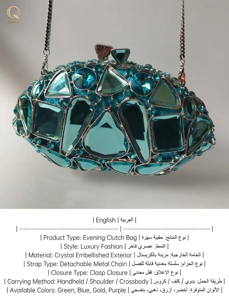 Women's Rhinestone Evening Clutch Bag with Chain Strap and Geometric Crystal Design for Parties, Weddings & Formal Events - Image 2