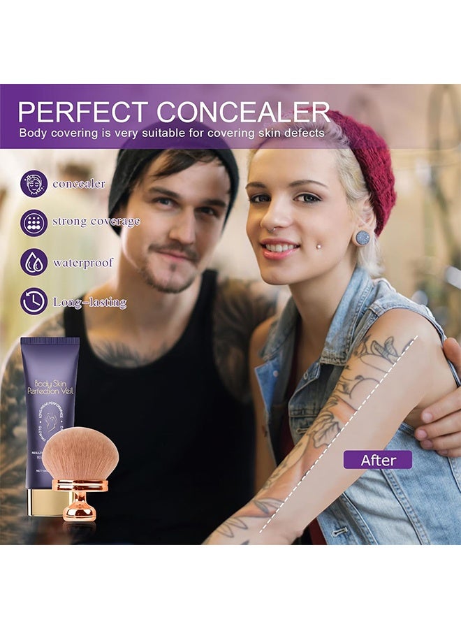 ديموت قناع جلد الجسم المثالي، مصلح تغطية الجسم - مصلح كامل للبشرة لمكياج الساق والجسم المقاوم للماء مع فرشاة، مصلح الجسم بتغطية مقاومة للانتقال، طويل الأمد، خفيف الوزن (بريق طبيعي) - Image 5