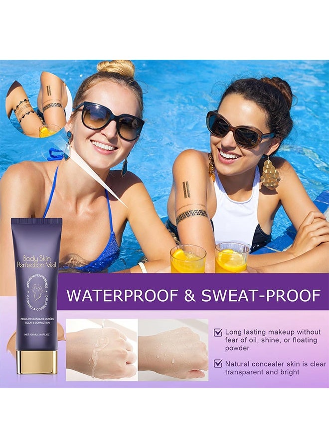 ديموت قناع جلد الجسم المثالي، مصلح تغطية الجسم - مصلح كامل للبشرة لمكياج الساق والجسم المقاوم للماء مع فرشاة، مصلح الجسم بتغطية مقاومة للانتقال، طويل الأمد، خفيف الوزن (بريق طبيعي) - Image 4