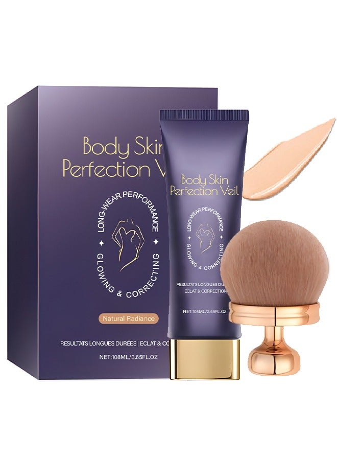 ديموت قناع جلد الجسم المثالي، مصلح تغطية الجسم - مصلح كامل للبشرة لمكياج الساق والجسم المقاوم للماء مع فرشاة، مصلح الجسم بتغطية مقاومة للانتقال، طويل الأمد، خفيف الوزن (بريق طبيعي) - Image 1