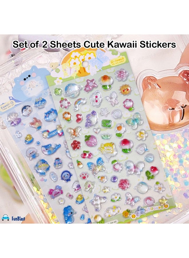 FunBlast Cute Kawaii Stickers Set - 2 Sheets, 90+ Crystal Stickers for Kids, 3D Stickers for Girls, Aesthetic Sticker, Cute Stickers, Craft Stickers, Self-Adhesive Stickers (Underwater-Day) - Image 3