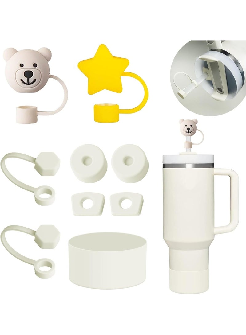 Stanley Cup Accessories Set Including 6 Pcs Silicone Spill Proof Stopper, 2 Pcs Straw Cover Cap for 9-10 mm Straws, 1 Pcs Silicone Boot for Stanley Cup Stanley 40oz & 30oz Tumbler (CREAM) - Image 1