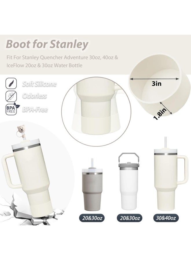 Stanley Cup Accessories Set Including 6 Pcs Silicone Spill Proof Stopper, 2 Pcs Straw Cover Cap for 9-10 mm Straws, 1 Pcs Silicone Boot for Stanley Cup Stanley 40oz & 30oz Tumbler (CREAM) - Image 5