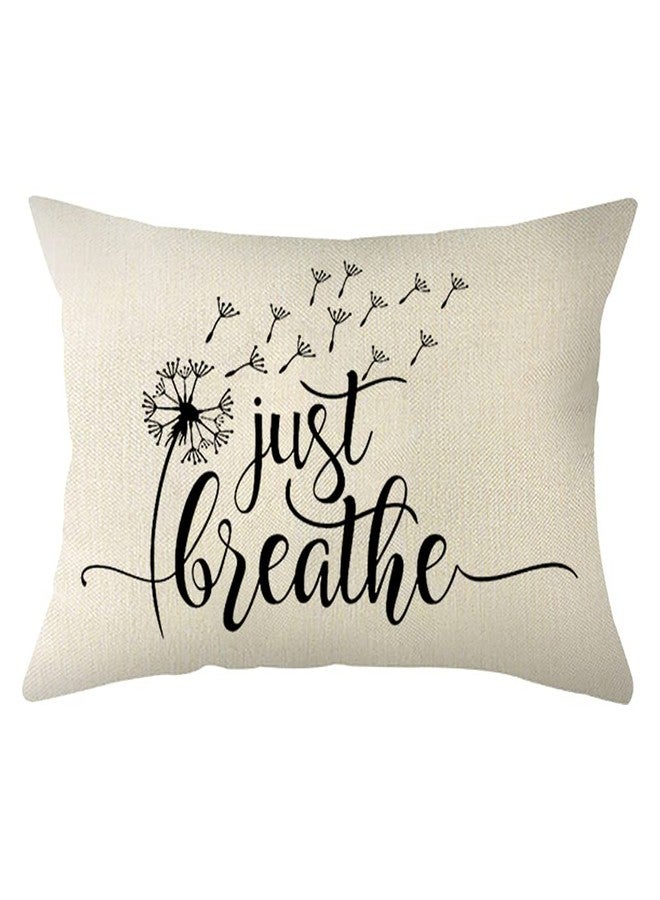 Ogiselestyle Farmhouse Pillow Covers with Just Breath Quote 12" x 20" Farmhouse Rustic Lumbar Pillow Covers with Saying Housewarming Gifts Family Room Décor - Image 1