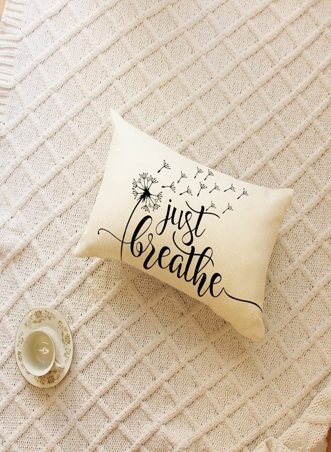 Ogiselestyle Farmhouse Pillow Covers with Just Breath Quote 12" x 20" Farmhouse Rustic Lumbar Pillow Covers with Saying Housewarming Gifts Family Room Décor - Image 2
