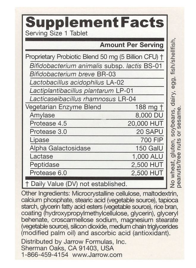jarrow formulas Vegan Jarro-Dophilus Digest Sure 5 Billion CFU 30 Tablets  - Image 2