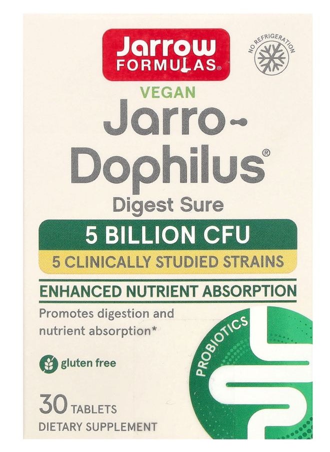 jarrow formulas Vegan Jarro-Dophilus Digest Sure 5 Billion CFU 30 Tablets  - Image 1