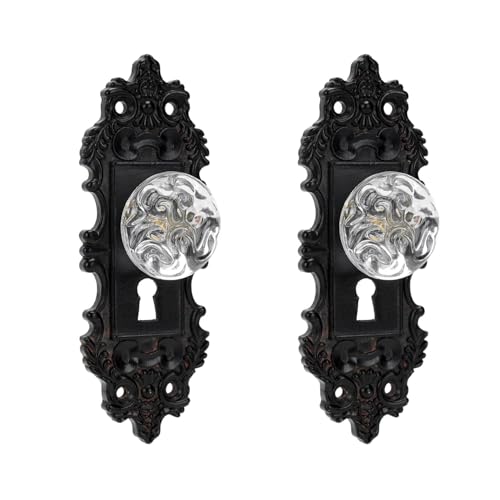 SOFFEE DESIGN 2pcs Vintage Cabinet Pull Drawer Knob, Distressed Closet Handle with Clear Resin Knob, Antique Door Knob with Mounting Screws for Cupboard, Kitchen Furniture - Black - Image 1