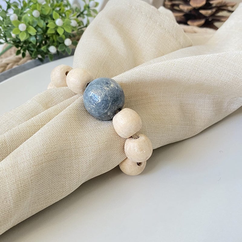 LEBEJUA Napkin Rings Set Of 6 - Wooden Beads Napkin Rings | Rustic Wooden Napkin Ring Holder For Table Decoration | Handmade Lebejua Napkin Ring With Wood Beads & Jute Twine - Farmhouse Napkin Ring Boho Style - Image 3